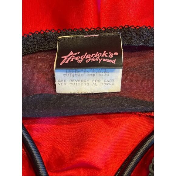 Fredericks of Hollywood vintage Women's 1xl red Chemise black Lace Slip Nighty - Picture 7 of 8